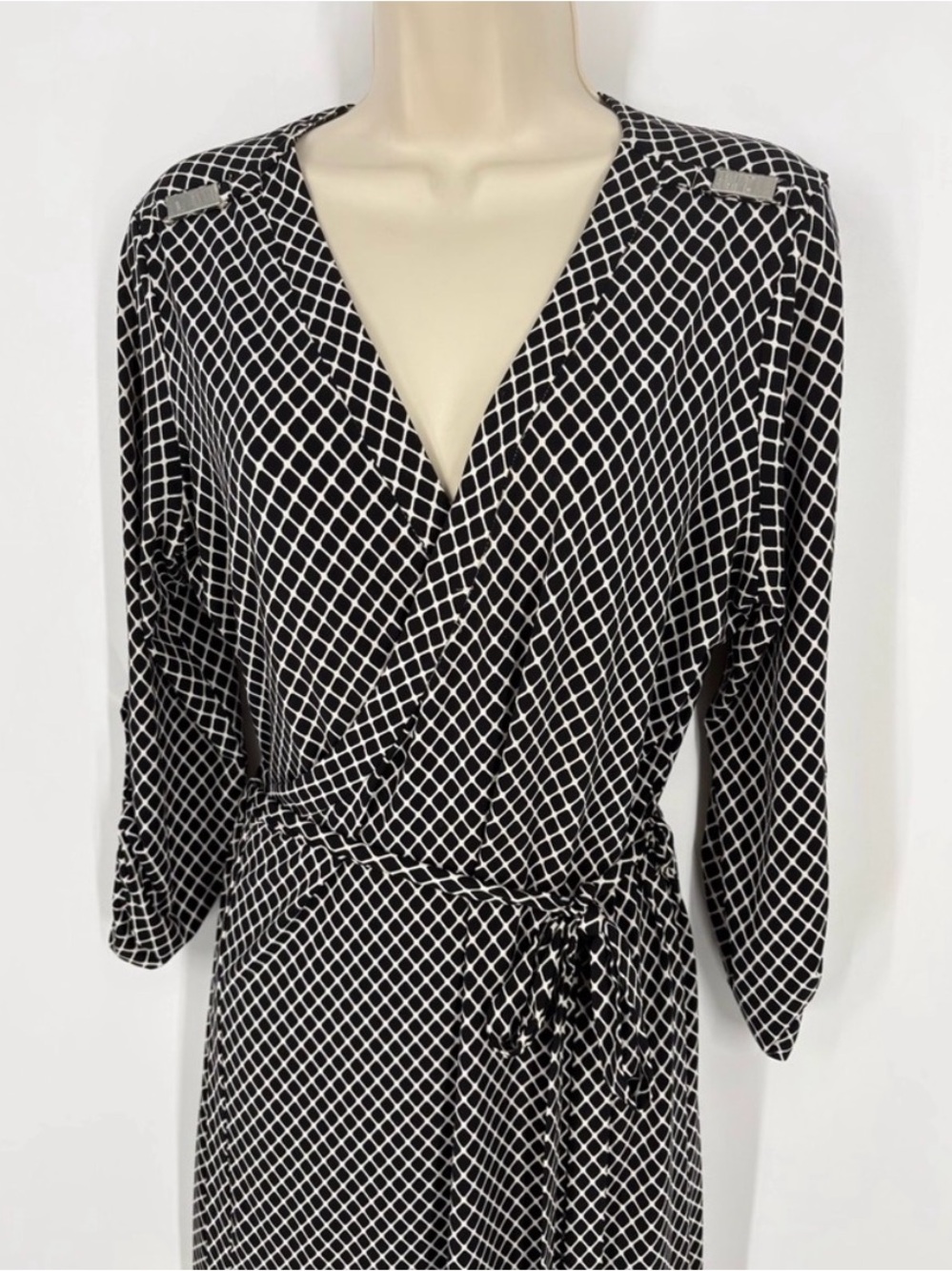 Calvin Klein Black and White Geometric Wrap Dress